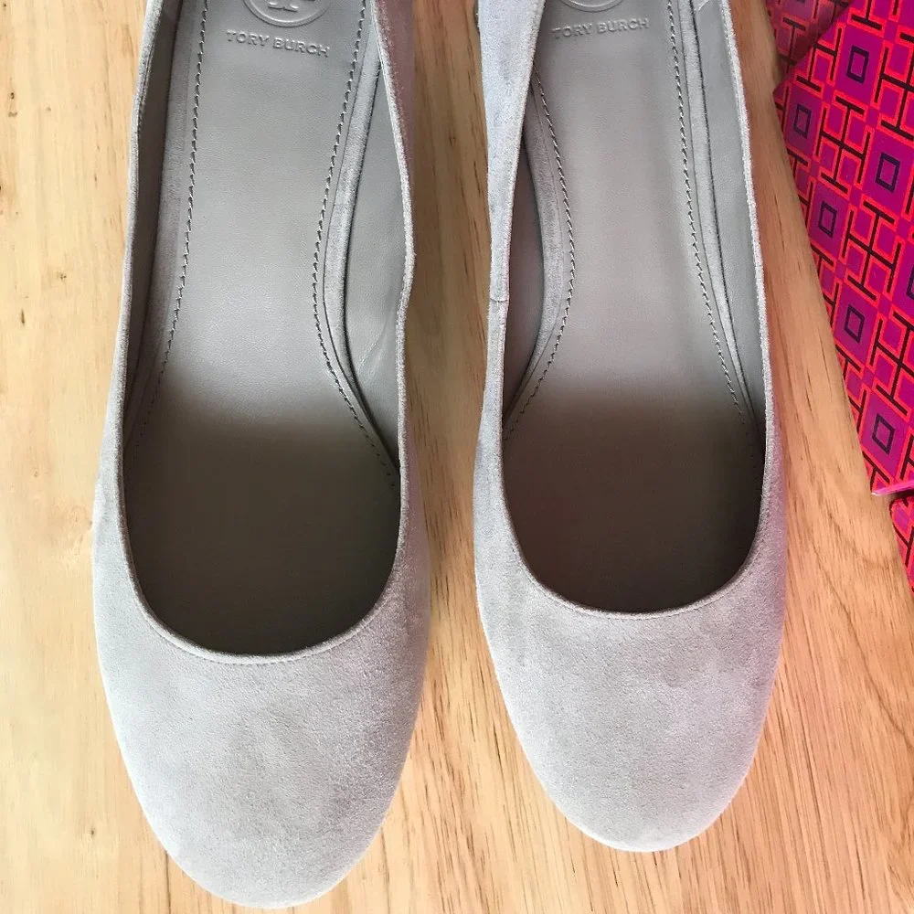 Tory Burch Gray Suede Block Heel Pumps